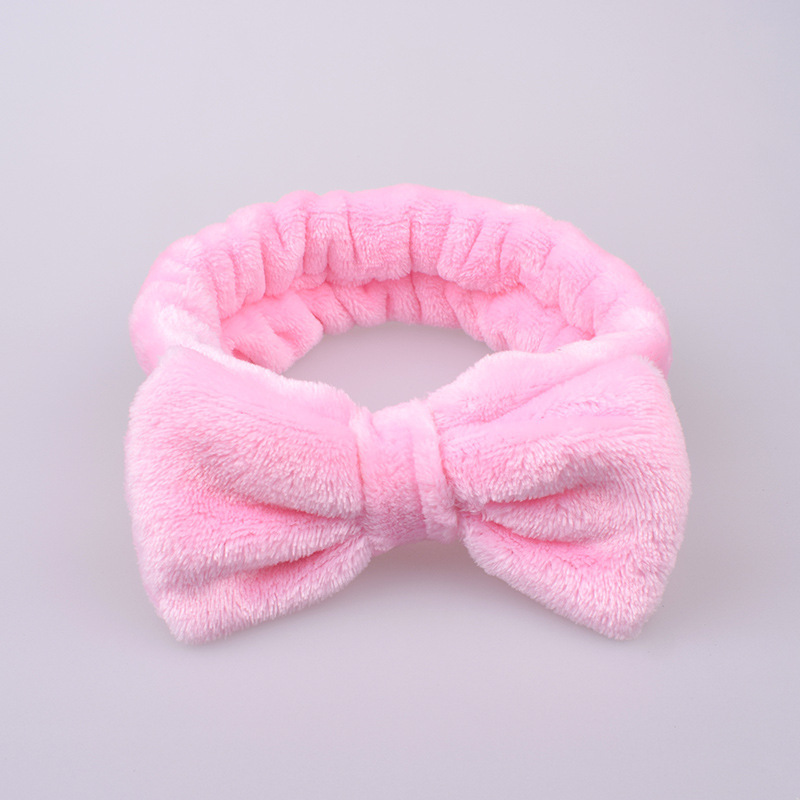 New Korean-style popular women's bow hair band, solid-color flannel hair band, face wash, makeup, mask, hair band and hair band details Picture