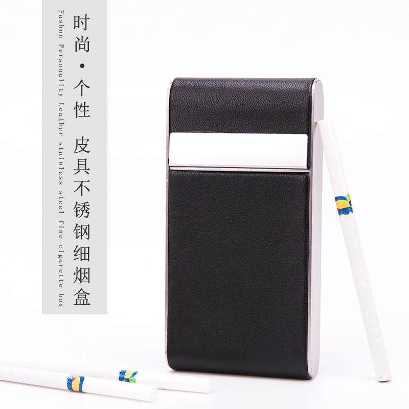 20-pack men's moisture-proof and pressure-resistant stainless steel cigarette box, personalized and portable women's leather cigarette box details Picture
