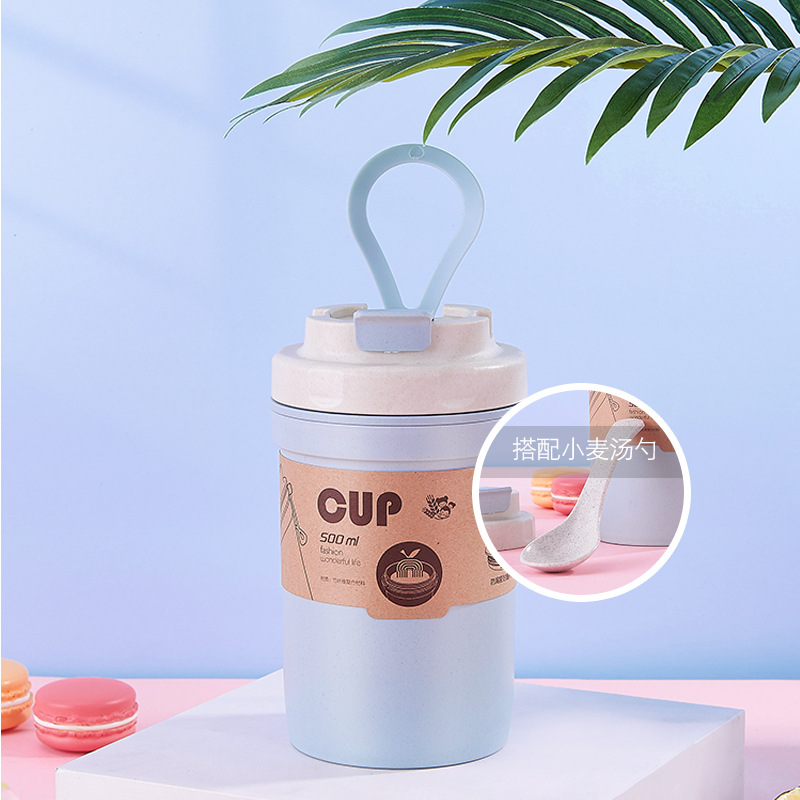 INS creative bamboo fiber double-layer water cup insulated handle soup cup sealed thermos cup handy cup can order LOGO Specification drawing