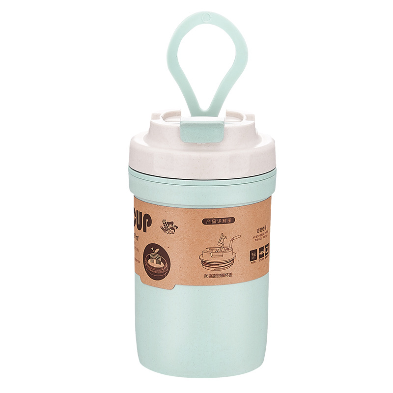 INS creative bamboo fiber double-layer water cup insulated handle soup cup sealed thermos cup handy cup can order LOGO Item Picture
