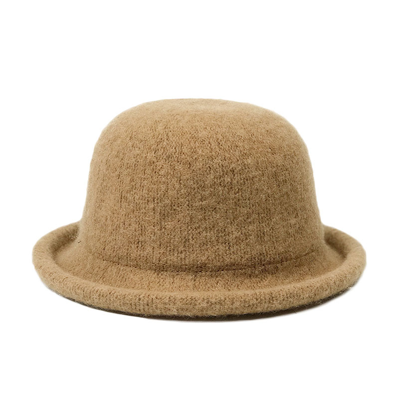 Korean-style rolled-up round top hat, women's winter fashion straw hat, knitted basin hat, Japanese-style casual and versatile fisherman hat Item Picture
