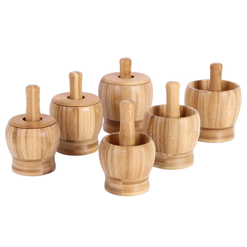 Bamboo Garlic Ramming Pot Household Kitchen Food Mincing Machine Grind Bowl Press Garlic Creative Garlic Puree Grinder With Lid Garlic Rammer Item Picture