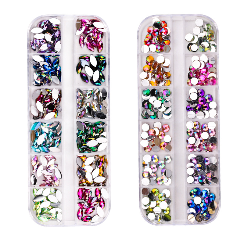 12格美甲钻饰品透明异形马眼水钻AB彩钻水滴五角圆形假片指甲饰品