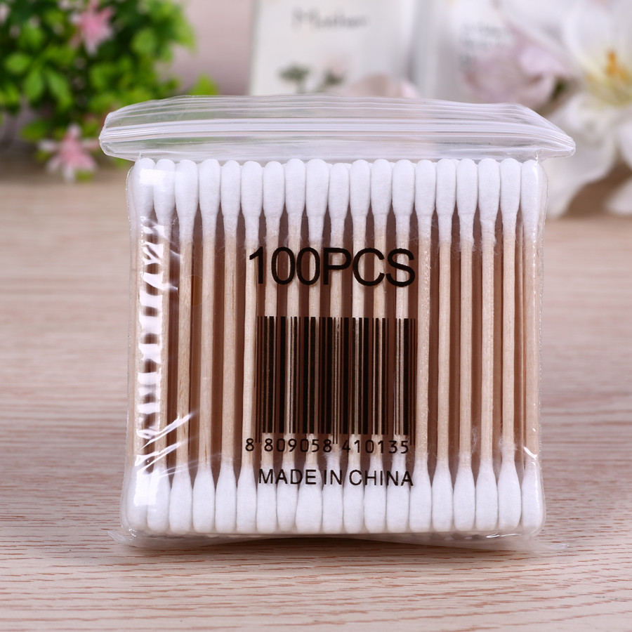 Bamboo Stick Double-Head Multi-Functional Cotton Swab Wholesale Large Disposable Tampon Stick Earscoop Makeup Remover Cotton Swab
