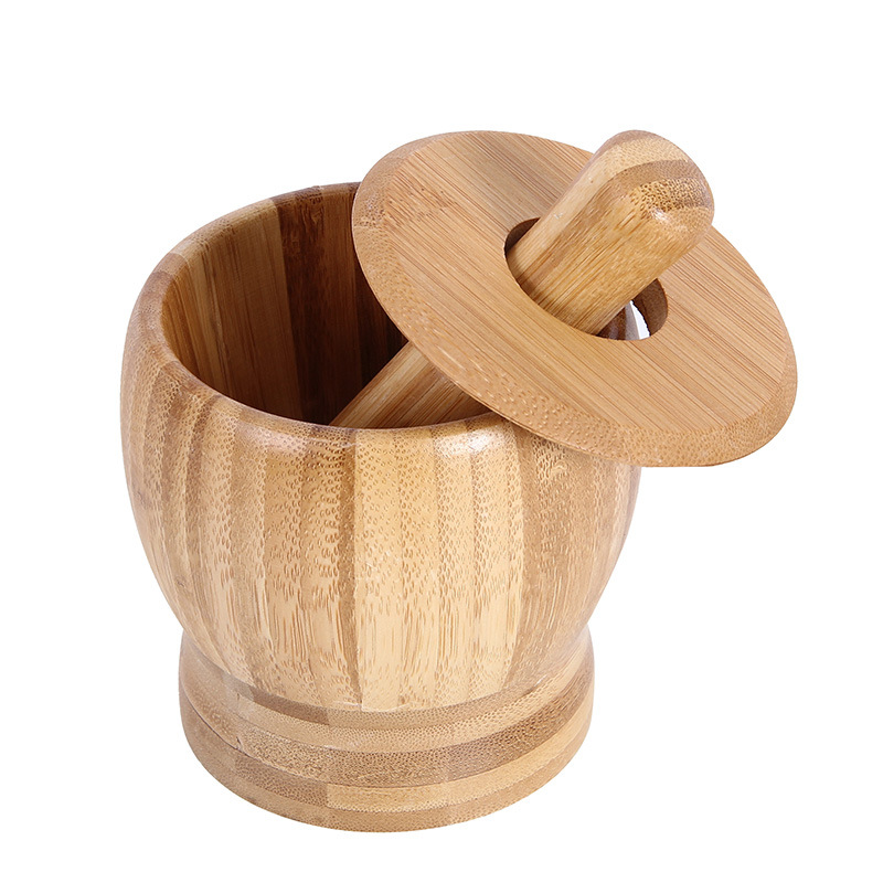 Bamboo Garlic Ramming Pot Household Kitchen Food Mincing Machine Grind Bowl Press Garlic Creative Garlic Puree Grinder With Lid Garlic Rammer Specification drawing