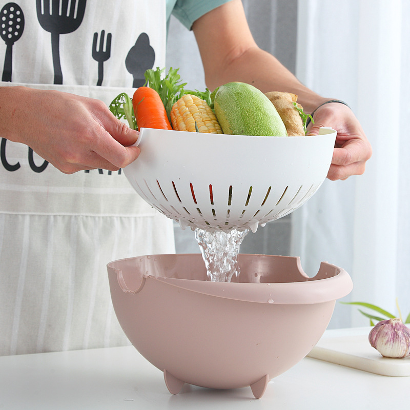 Manufacturers Directly Supply Thickened Plastic Drain Basket Rotating Fruit Washing Basket Kitchen Creative Home Fruit Tray