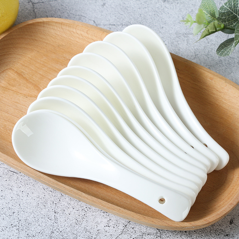 陶瓷勺子zakka小勺子咖啡搅拌勺创意长柄白色调羹汤勺子调料勺赠细节图