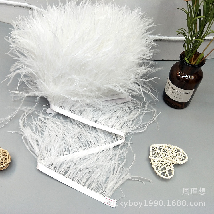Factory wholesale 10-12 in stock ostrich wool fabric with clothing accessories, feather lace, ostrich feather fabric edge details Picture