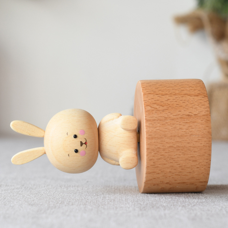 Cute little rabbit, Children's Day music box for primary school students, wooden handicrafts, music box, music bell, small gifts details Picture