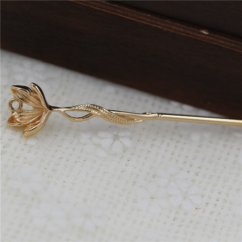160MM pure copper flower bud hairpin diy ancient-style headwear hairpin and hairpin material accessories Item Picture
