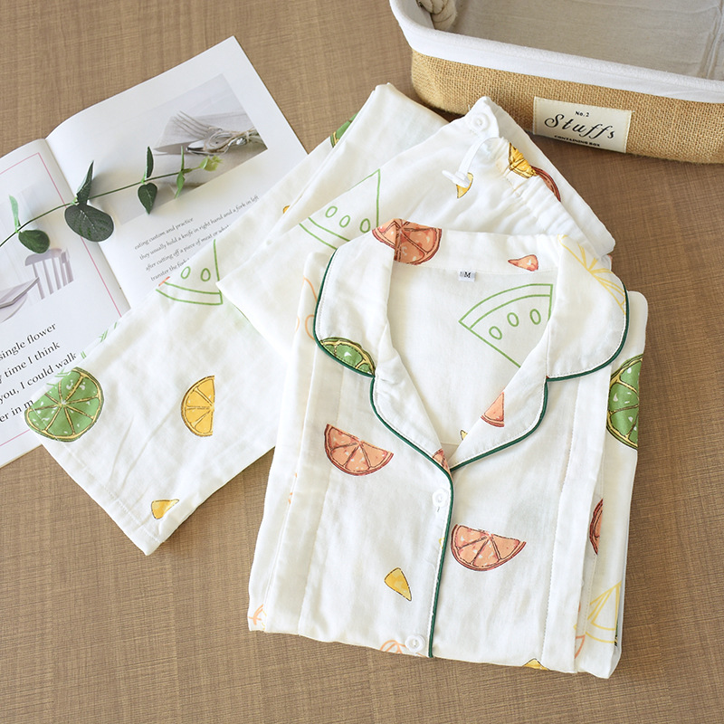 棉纱双层纱布月子服春夏薄款产后喂奶孕妇睡衣加大码梭织棉布哺乳