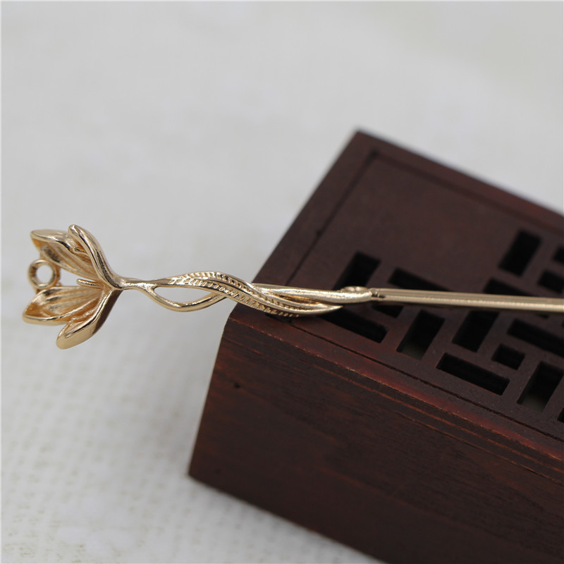 160MM pure copper flower bud hairpin diy ancient-style headwear hairpin and hairpin material accessories details Picture