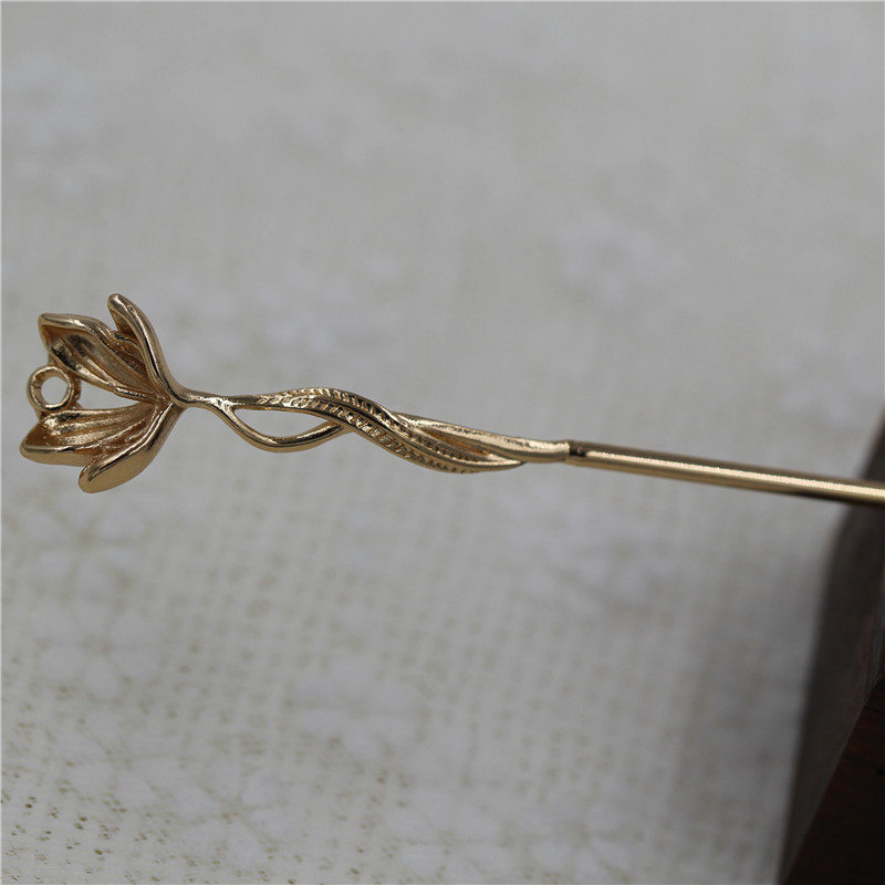 160MM pure copper flower bud hairpin diy ancient-style headwear hairpin and hairpin material accessories Specification image
