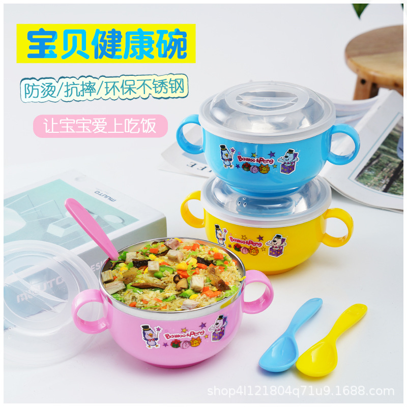 Stainless Steel Cartoon Children's Bowl Double Handle With Cover Insulated Baby Soup Rice Bowl Kindergarten Eat Rice Bowl 420Ml Application Scenario