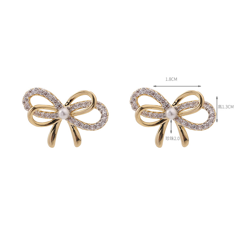 E6716 arco perla orejas micro zirconita venta caliente pendientes no regulares versión coreana estilo coreano incrustado piedras preciosas Item Picture