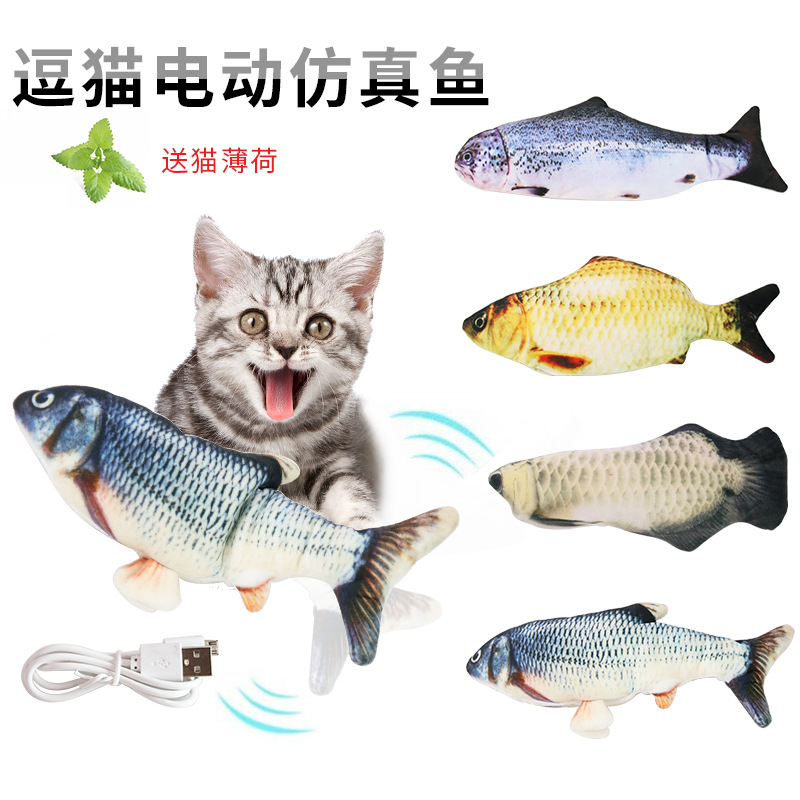 Pet electric simulation fish that jumps, USB charging, self-entertaining and boring cat toy, automatic cat teasing tool catnip