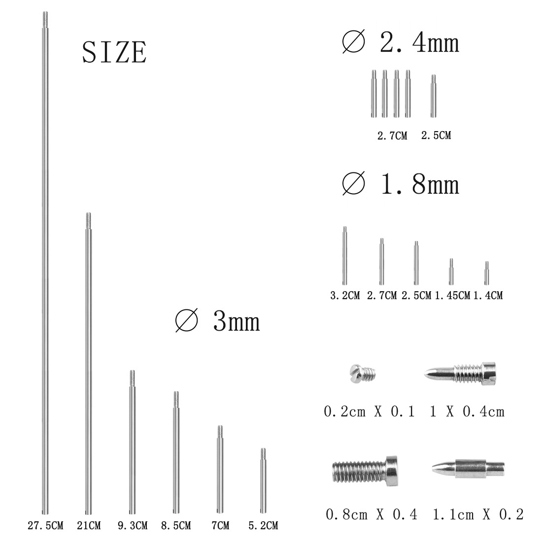 Tenor Sax Service Tool Set 16 Threaded Shafts +32 Threaded Screws +1 Conical Shaft Nails details Picture