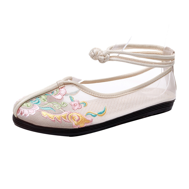 2024 new net cloth flat embroidered shoes fashion casual embroidered women's shoes cotton and linen elegant national style women's shoes Item Picture