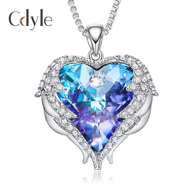 Sidelle Europe And America Explosive Jewelry Ocean Heart Necklace Female Angel Wings Crystal Collarbone Chain Item Wholesale details Picture