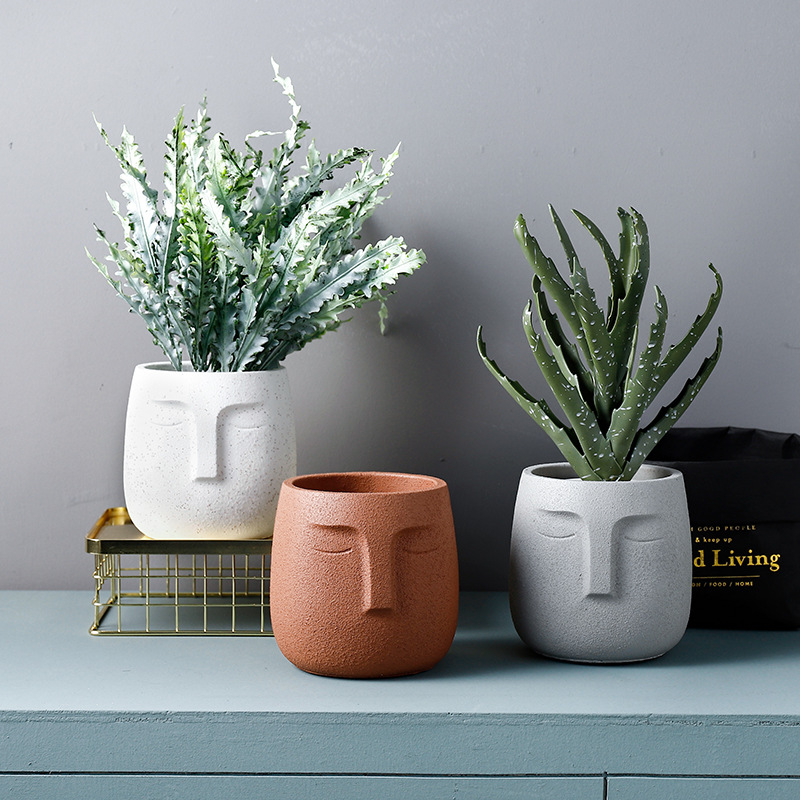 Nordic-style cement flowerpot, ceramic frosted, fashionable, simple, artistic and individual, medium-sized indoor green vine bonsai rose details Picture