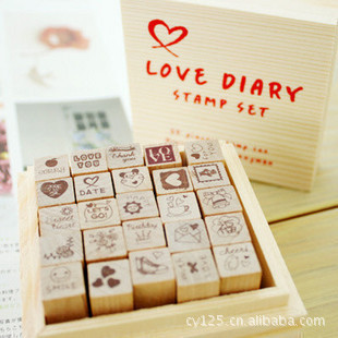 Creative stationery: 25-piece box set of cute mini stamps, DIY journal and diary, 2 Korean rubber stamp sets to choose from details Picture