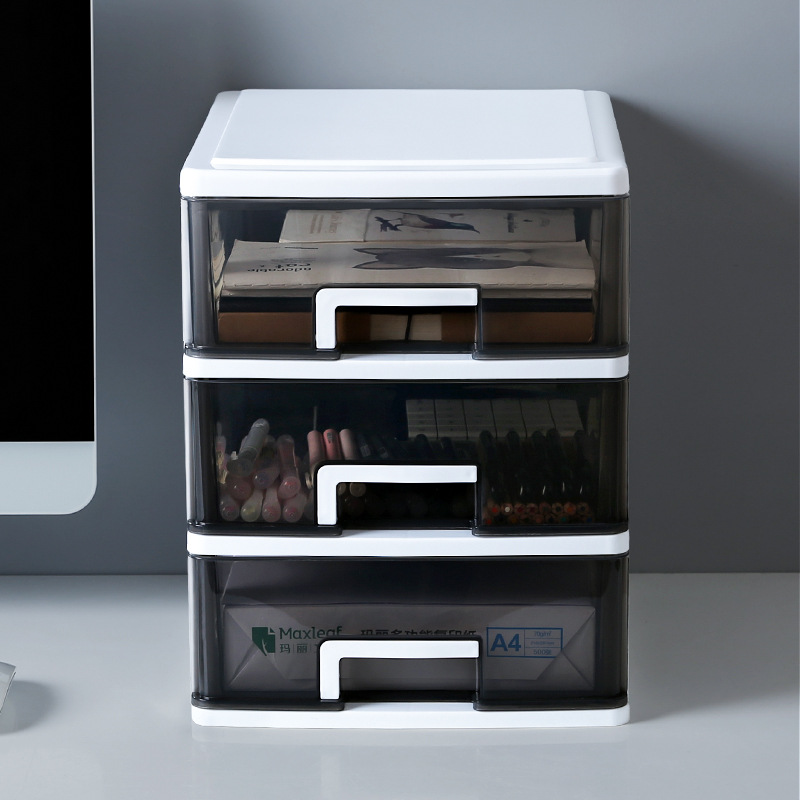 办公桌面收纳盒 透明小抽屉式收纳柜整理储物学生家用书桌置物柜