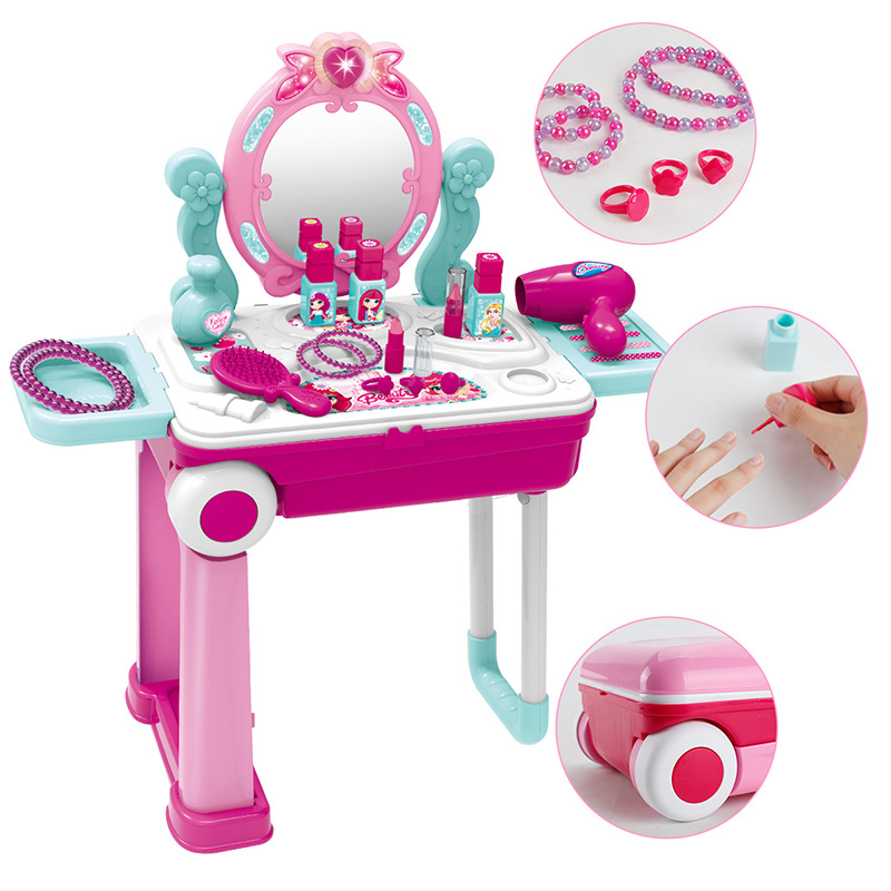 Children's Puzzle Simulation Girl Play House Pull Rod Travel Box Series Kitchen Makeup Tools Storage Box details Picture