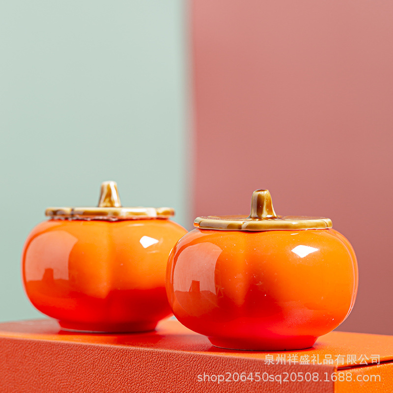 Persimmon Ruyi ceramic sealed persimmon candy box, candy creative tea jar, mini small packaging, wedding candy jar