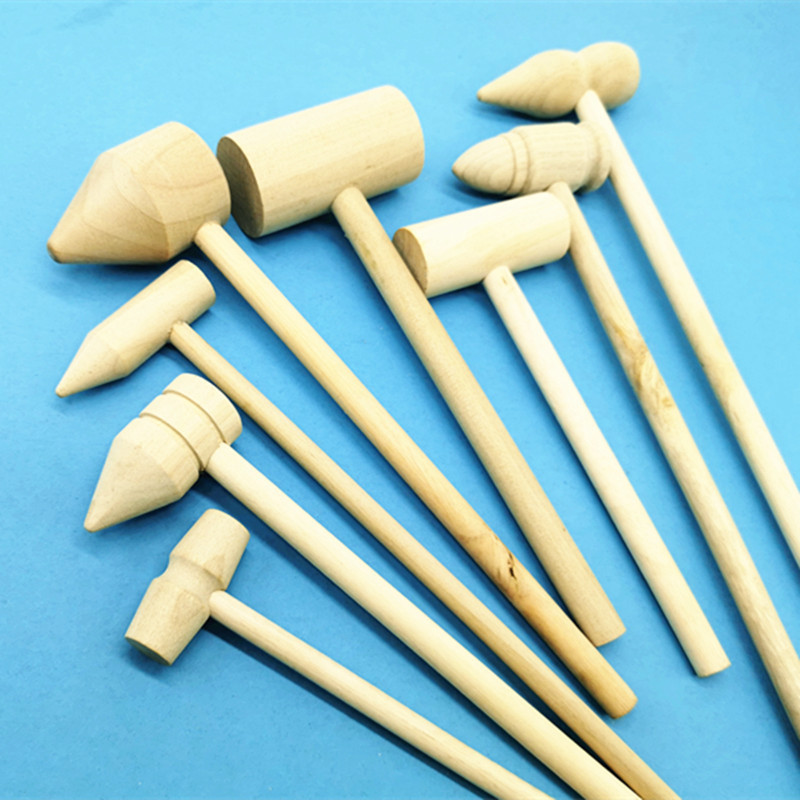 Wholesale wooden rubbing and dyeing small wooden hammers, diy Miel type handcrafted hammers, solid wood striking hammers, children's toy small wooden hammers Specification image