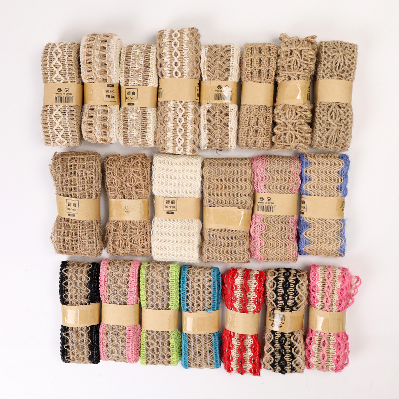 Creative diy of various styles of clothing, shoes and hats accessories made of hemp rope and woven webbing, 2-meter hemp rope decoration and linen roll