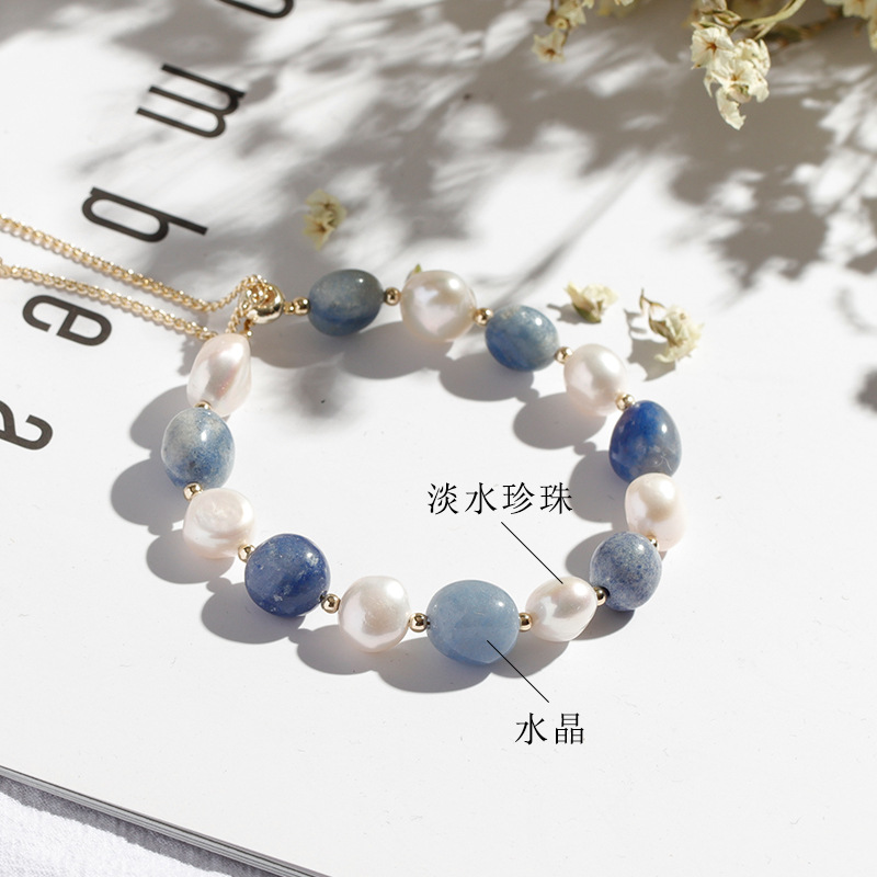 Badu Blue Dongling Crystal bracelet, freshwater pearl crystal bracelet for women, Korean version, simple and individual bracelet for women details Picture