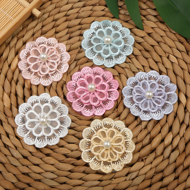 New six-color beaded organza flower triumphal bird two-layer organza lace clothing accessories factory direct sales details Picture