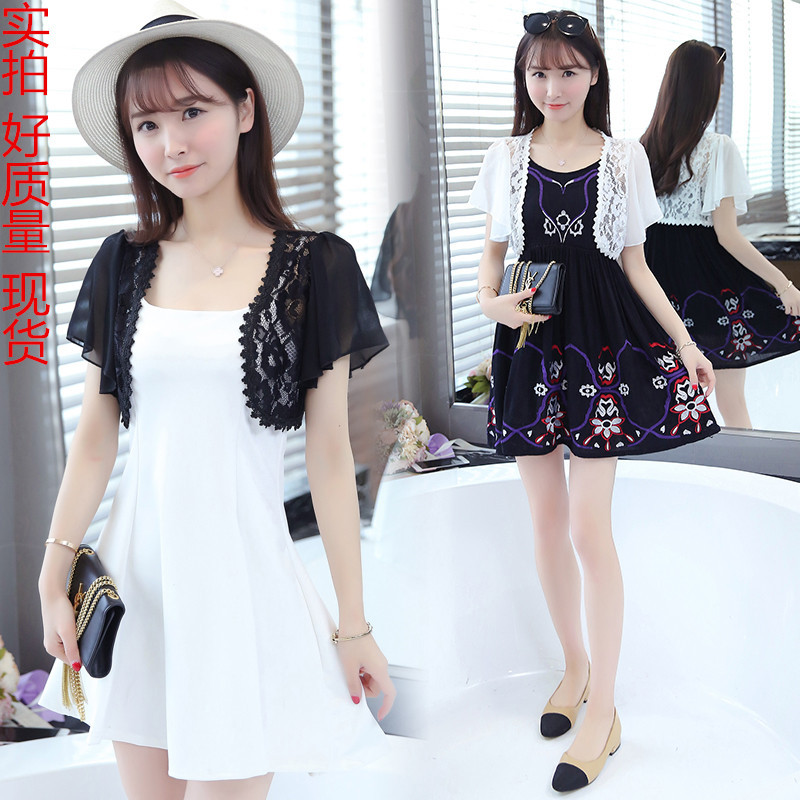 Lace cardigan for women's summer new versatile short chiffon top, shawl coat, pluse-sized with skirt and waistcoat