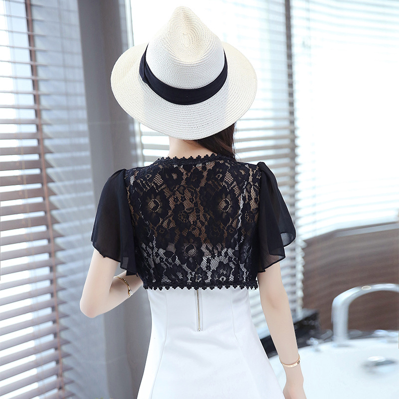 Lace cardigan for women's summer new versatile short chiffon top, shawl coat, pluse-sized with skirt and waistcoat Item Picture