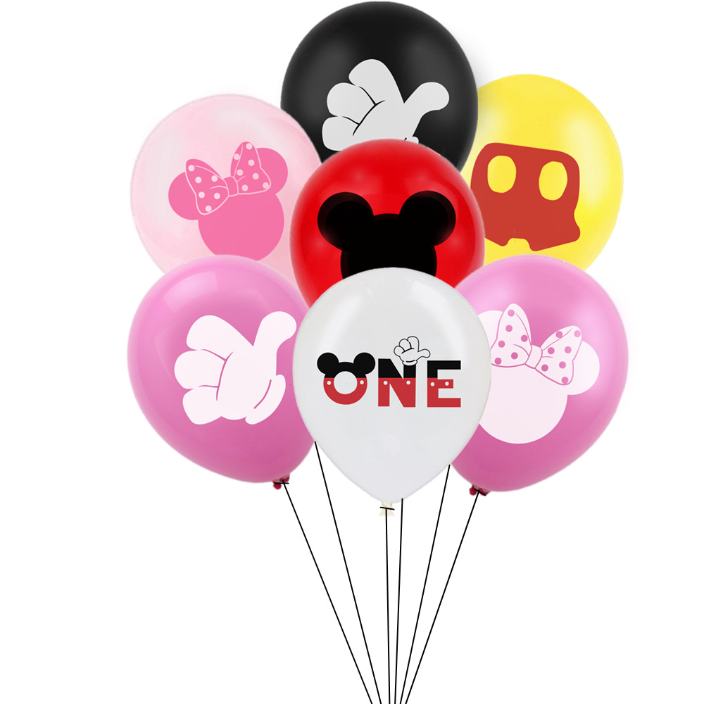 Cross-border best-selling 12-inch Minnie printed latex balloon baby's first birthday Mickey themed party decoration