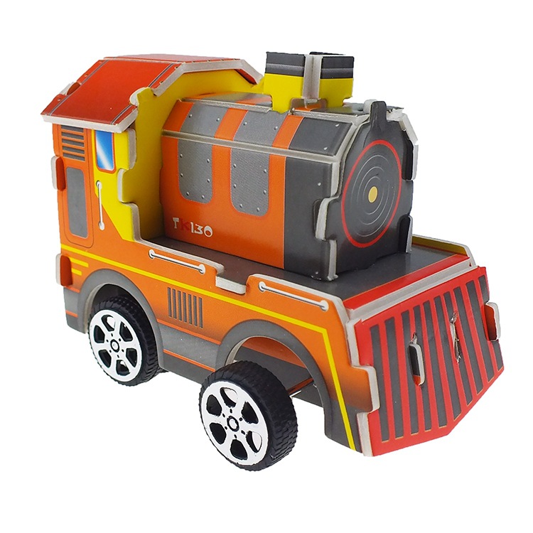 Baby Intelligence Education 3D Three-dimensional Rebound Train School Handmade Three-dimensional Jigsaw Puzzle Rebound Train model details Picture