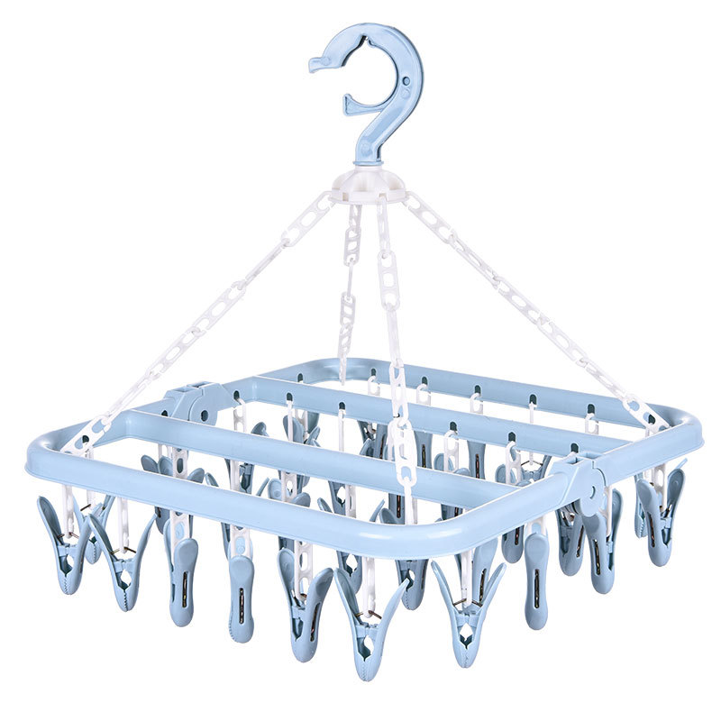 32-clip folding clothes rack, adult plastic multi-clip, children and baby sock rack, household sun-drying rack, windproof clothes drying rack Item Picture