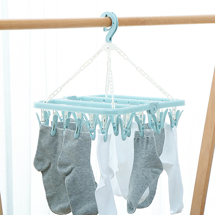 32-clip folding clothes rack, adult plastic multi-clip, children and baby sock rack, household sun-drying rack, windproof clothes drying rack Specification image