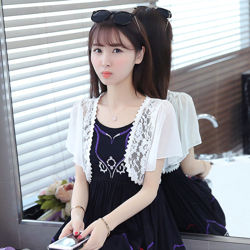 Lace cardigan for women's summer new versatile short chiffon top, shawl coat, pluse-sized with skirt and waistcoat Specification image