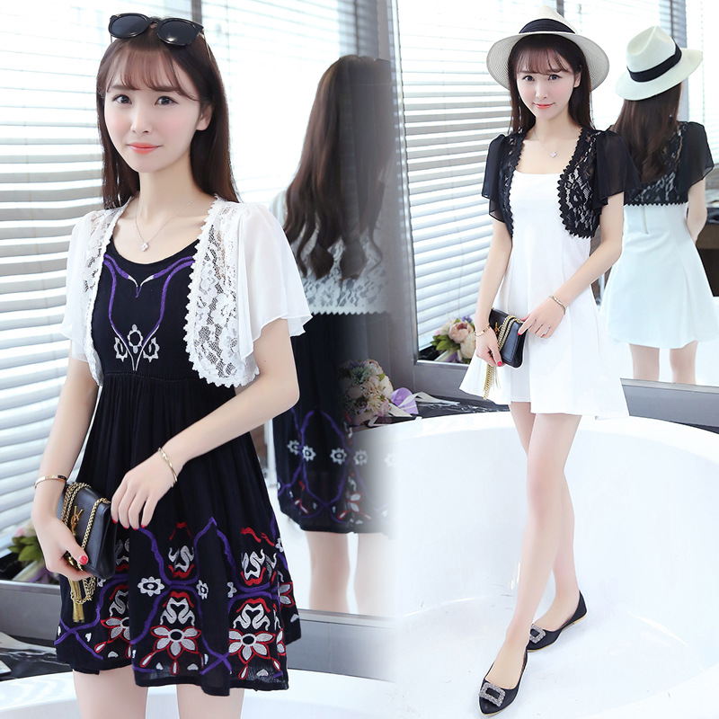 Lace cardigan for women's summer new versatile short chiffon top, shawl coat, pluse-sized with skirt and waistcoat details Picture