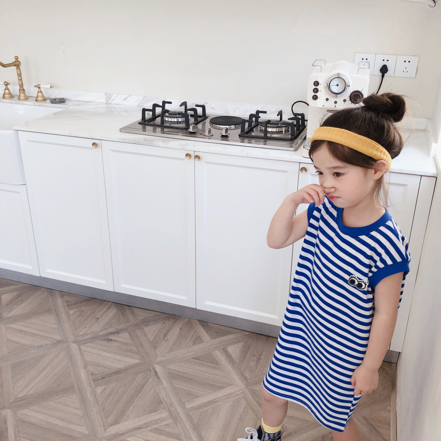 Girls' T-shirt skirt 2021 Summer New style Korean baby mid-length skirt Loose navy style pullover stylish skirt Application Scenario