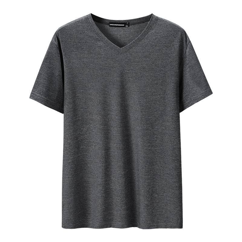 Cool summer, thin and trendy, overweight men add weight, oversized short-sleeved T-shirt, men's loose and plus-size men's V-neck half-sleeved shirt for young people Item Picture