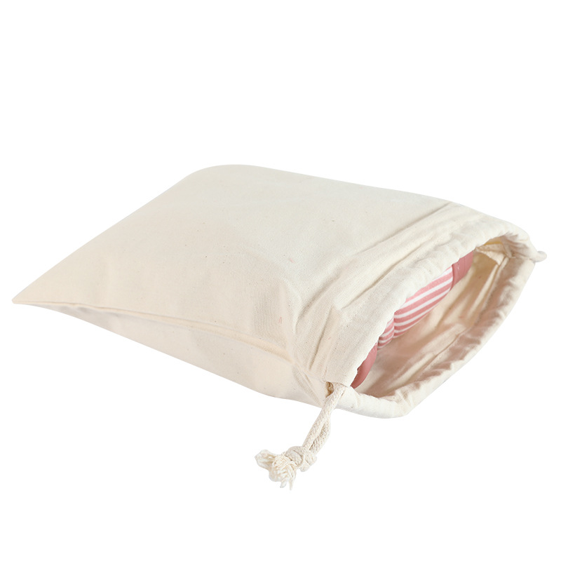 In-stock blank all-cotton eco-friendly canvas packaging bags, rice bags, flour storage bags, advertising LOGO custom drawbundle bags Item Picture