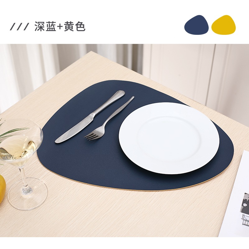 Direct supply of double-sided, two-color teardrop-shaped PU leather placemats and PVC Western dinner plate pads from the manufacturer Specification image