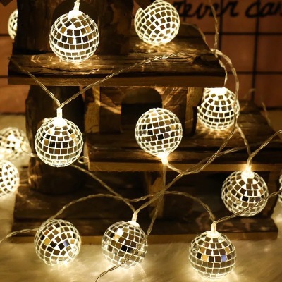 LED mirror ball light string with a diameter of 4cm, ballroom decorative light, festival decoration color light, Nordic-style decorative hanging light