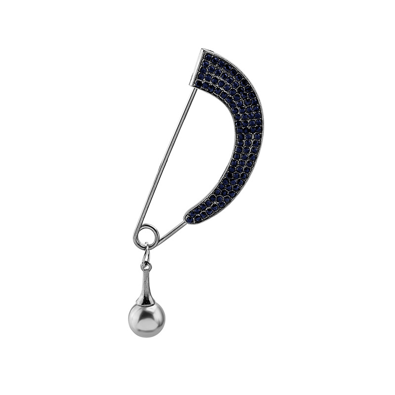 European and American cross-border personalized diamond-encrusted brooch, full diamond arc-shaped pendant, pearl brooch, shirt collar pin, anti-exposure chest buckle Item Picture