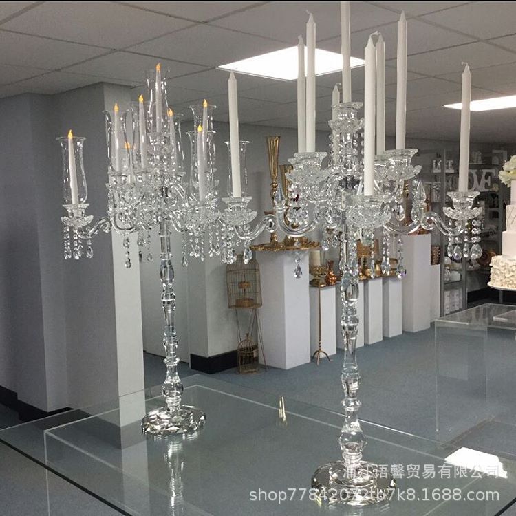 9 Head European Crystal Candlestick Wedding Wedding Multi-Wind Candlestick 5 Head Glass Candlestick Home Decoration