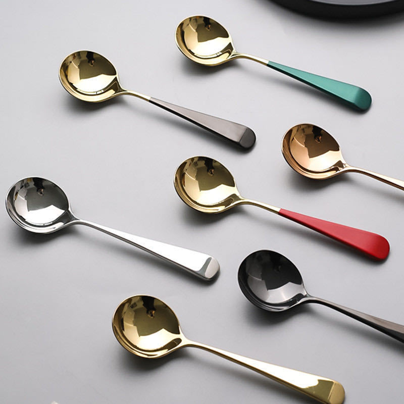 Factory direct supply of popular 304 stainless steel spoons, round head dessert and coffee spoons, Korean-style gold-plated stirring spoons