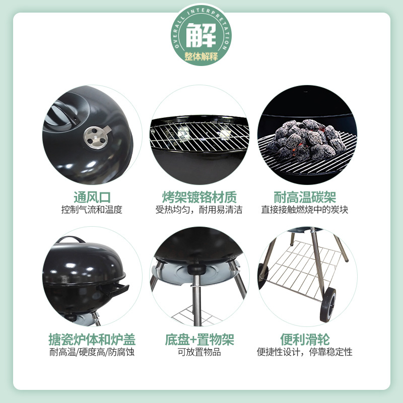 فرن BBQ محمَّل على 18 بوصة من شواء مفحم وحطب التفاح عبر الحدود Specification image