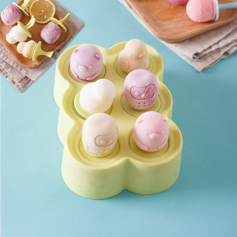 INS creative cartoon silicone DIY Popsicle mold, ice cream mold, six-compartment Popsicle box, ice cube tray, Amazon animal ice mold details Picture